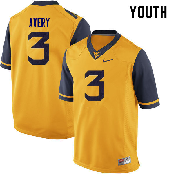 NCAA Youth Toyous Avery West Virginia Mountaineers Yellow #3 Nike Stitched Football College Authentic Jersey CF23F17TD